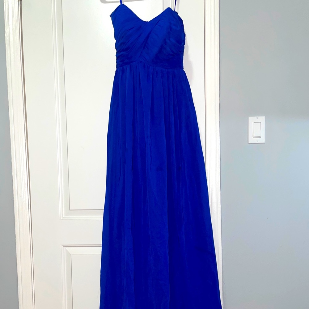 royal blue strapless sweetheart prom dress